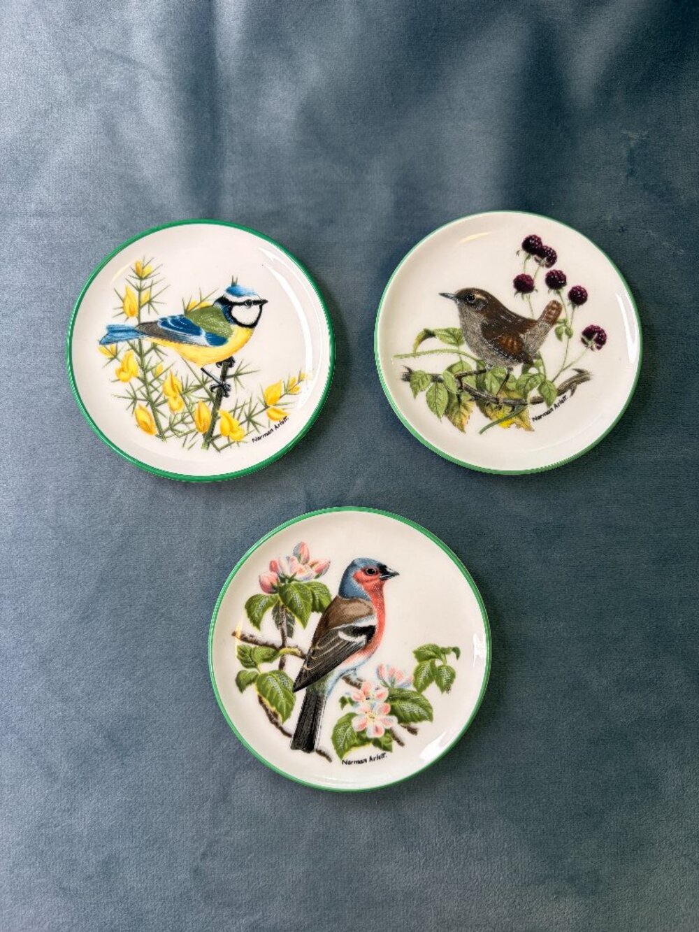 Crown China 3 Wall Plaques Designed and Signed by Norman Arlott made in Stafford